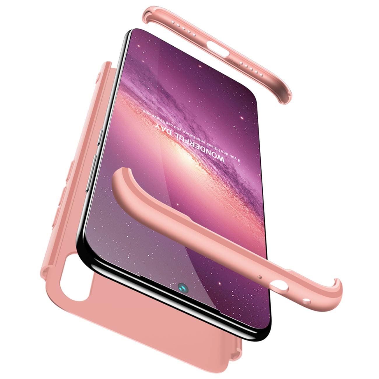 JOYTAG Compatible Xiaomi Redmi Note 7 case +Tempered glass film 360 degrees ultra thin Matte All-inclusive Protection 3 in 1 PC Phone case cover-Rose gold
