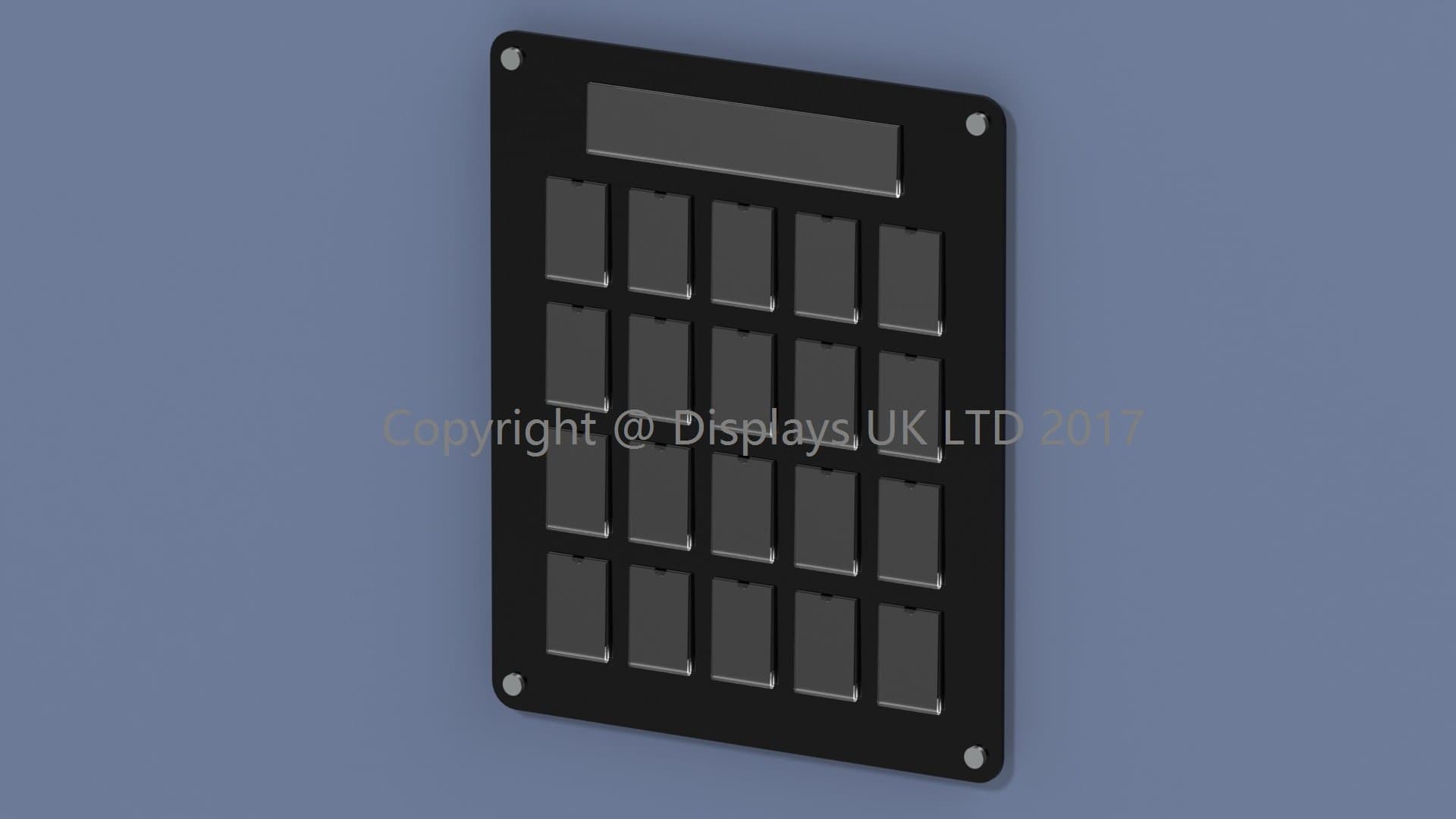 10, 20, 30, 40 or 50 Pocket Perspex Acrylic Wall Mounted Staff/Team Photo Board with Black Back Panel and Pocket Header (20 Photo)