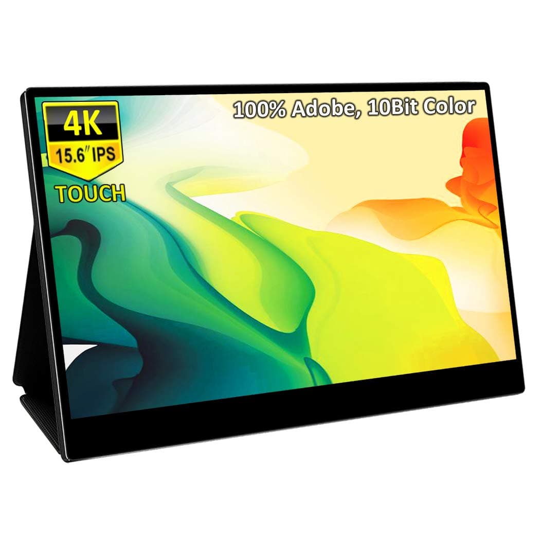 4K Portable Touchscreen Monitor, 15.6 Inch UHD 3840x2160 IPS Touch Display with USB C/HDMI,HDR,PD Charge, 100% Adobe RGB 10 Bits Color,Speakers,Mountable, Indule Leather Cover