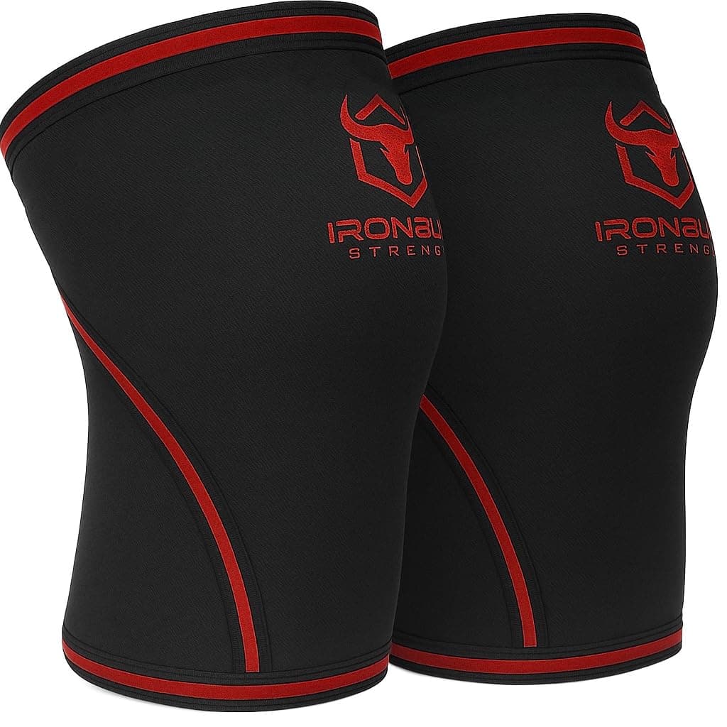 Iron Bull Strength Knee Sleeves 7mm (Pair) for Weight lifting & Powerlifting| High-Performance Knee Support For Squats, Weightlifting - Men and Women (Black/Red, X-Large)