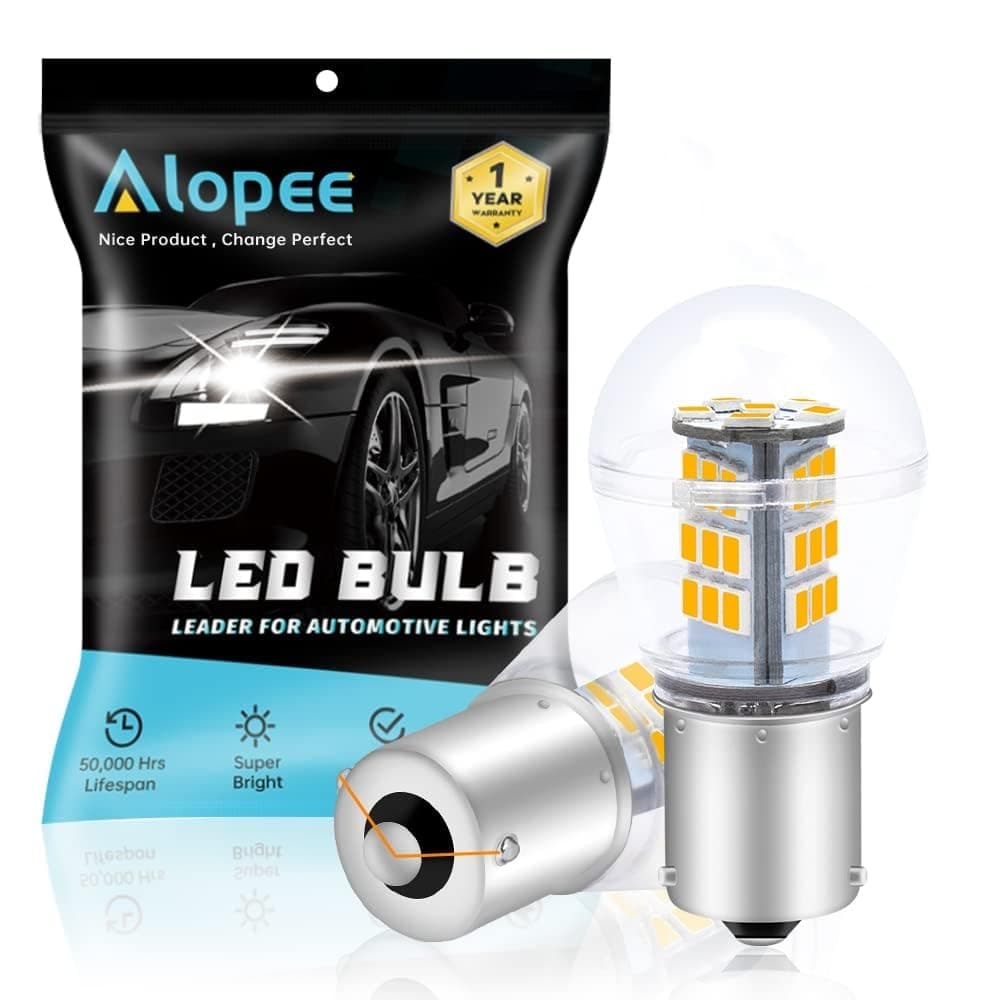 Alopee-(Pack of 2 Bright Yellow LED Car Blinker Turn Signal Light Replacement Bulb for Stock#1056 PY21W 7507 12496, with 33pcs 2835 Chips, No-Polarity, 9V-30V.