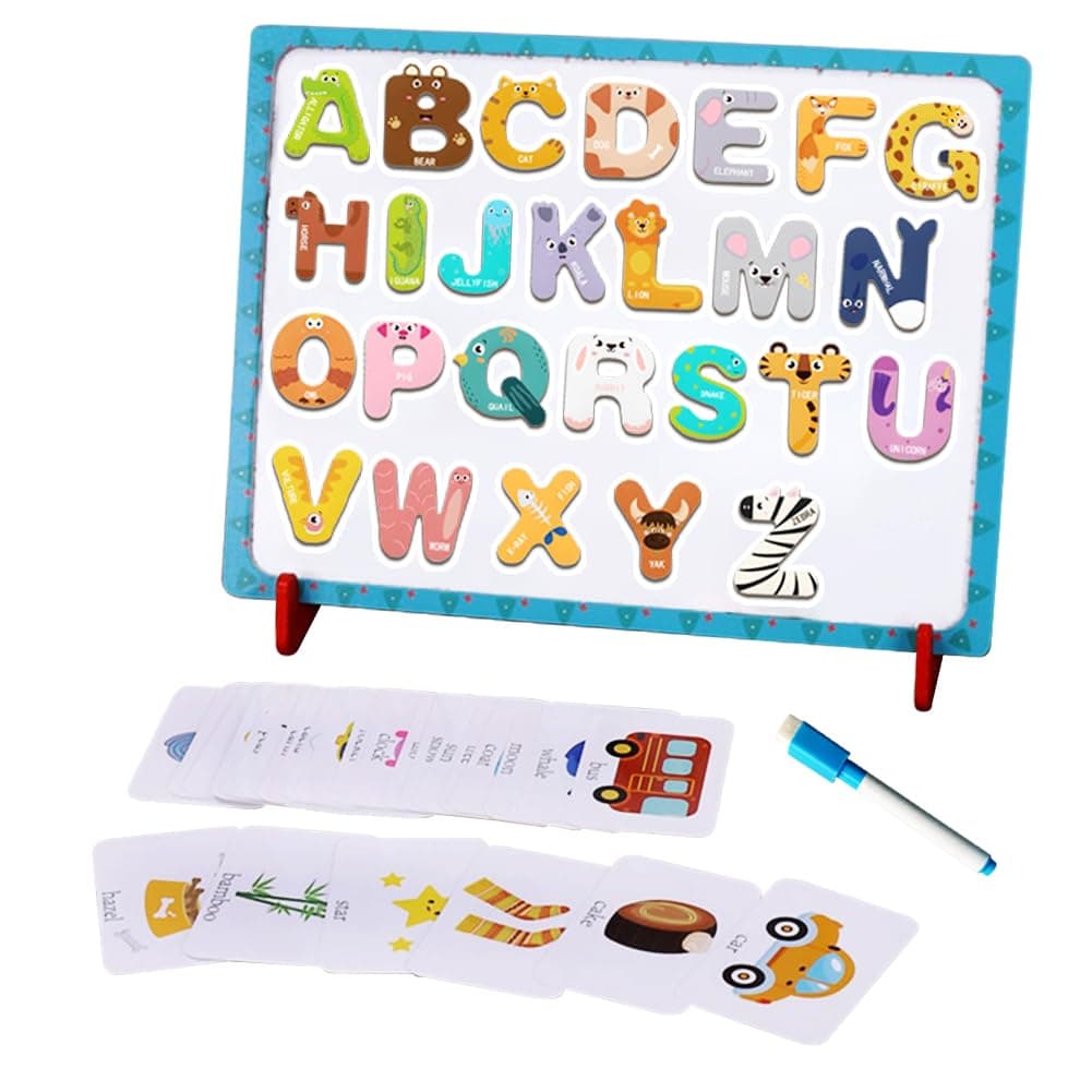 40 pcs Wooden Magnetic Alphabet Letters Numbers ABC Magnets for Refrigerator Flash Card Bonus Fun Interactive Educational Games Spelling Vocabulary Math Creativity Tools for Kids Toddlers in Tote Bag
