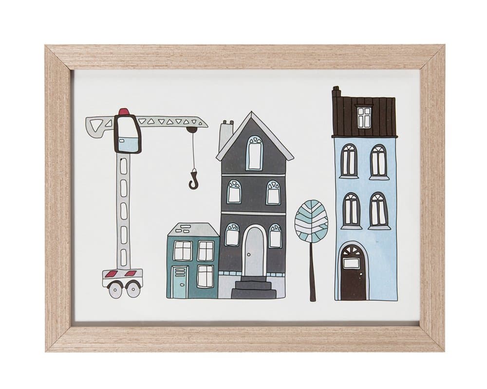 Children's Picture House with Crane, Wooden Frame