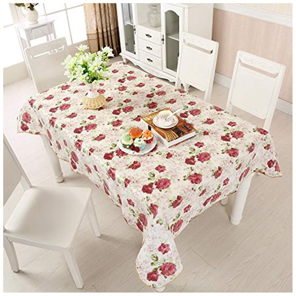 LikeYou Pastoral Floral PVC Table Cloth Oblong Flannel Backed Table Cover Oil Resistant and Water Repellent for Dinner Table … (multicolour, 60Wx102H)