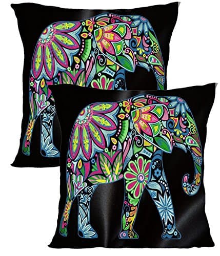 Hakoba Rich Multicolor Embroidered Elephant with 160 Thousand Stitches Cushion cover / Pillow Case Extreme Hi-End Quality. ( Size 56 x 56 CM - Pack of 2 )