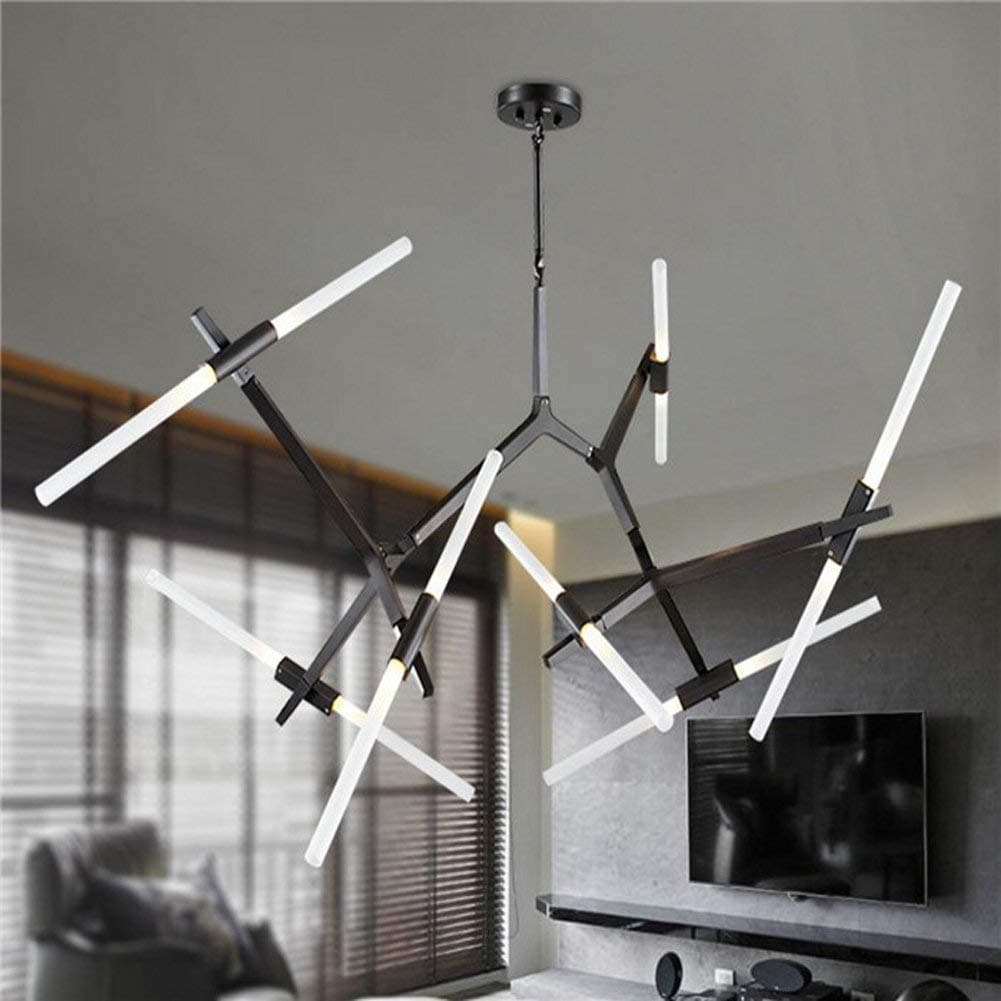 Modern Metal Sputnik Chandelier Lamp Tree Branch Pendant Lighting Ceiling Fixture with Frosted Glass Lampshade for Dining Room, Living Room, Kitchen Island, Hotel, Coffee Shop (Black-14Lights)