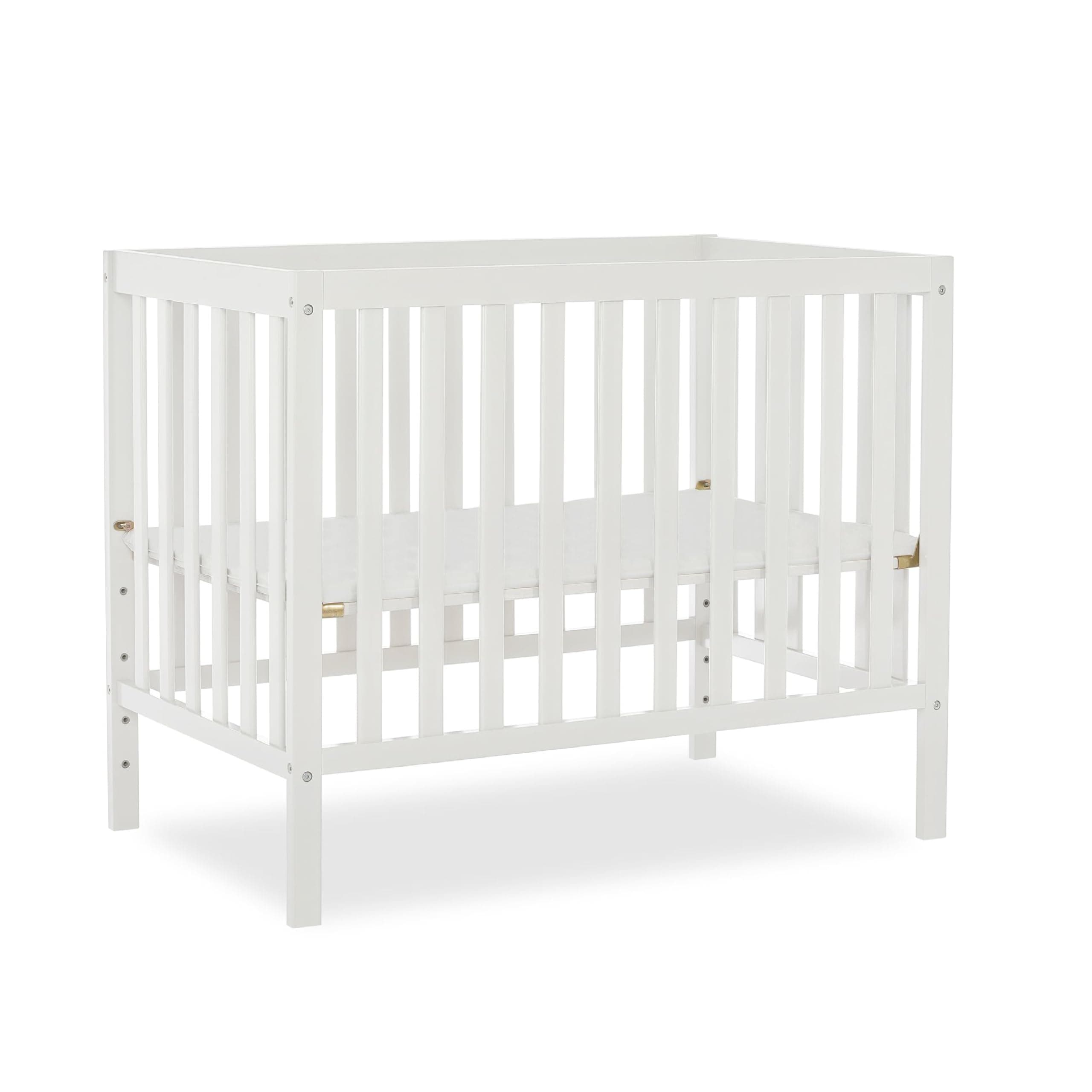 Dream On Me Edgewood 4-in-1 Convertible Mini Baby Crib in White GreenGuard Gold & BSA, Non-Toxic, Compact 40×25×33″ Design, Converts to Mini Daybed & Twin Bed (Rails to Buy) 1″ Mattress Pad