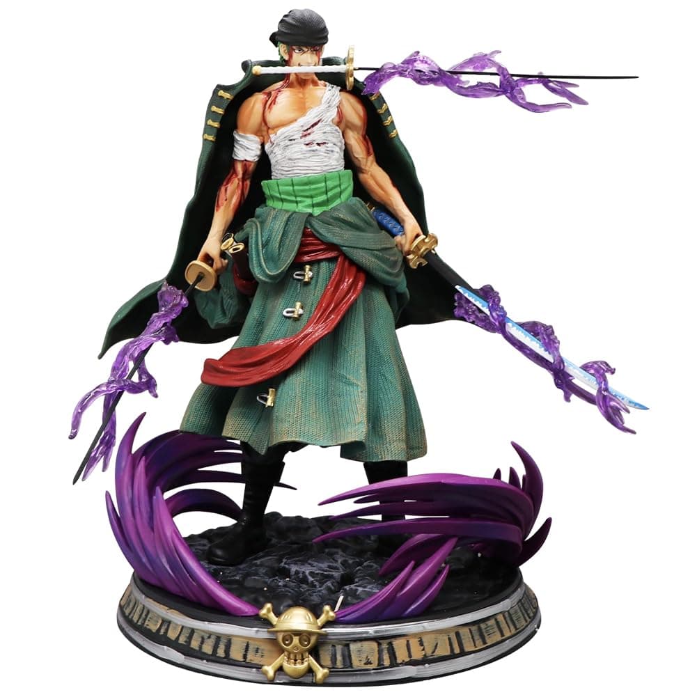 One Piece Figures, Roronoa Zoro Figure Collection, PVC Onepiece Zorro Statue Action Three Knives Ornaments Japanese Anime Figure, Suitable for Children ov
