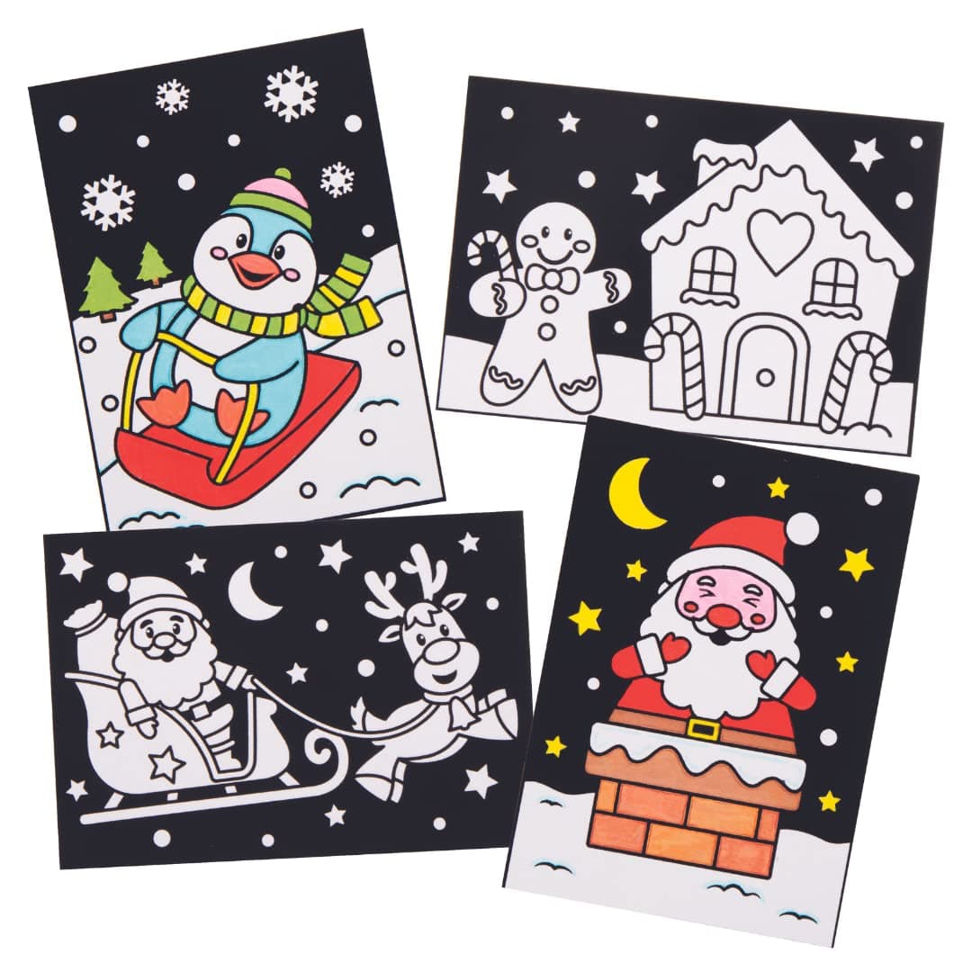 Baker Ross AX477 Christmas Colour in Art Pictures - Pack of 10, Kids Fuzzy Art Decorations for Festive Crafting, Colouring and to Display!