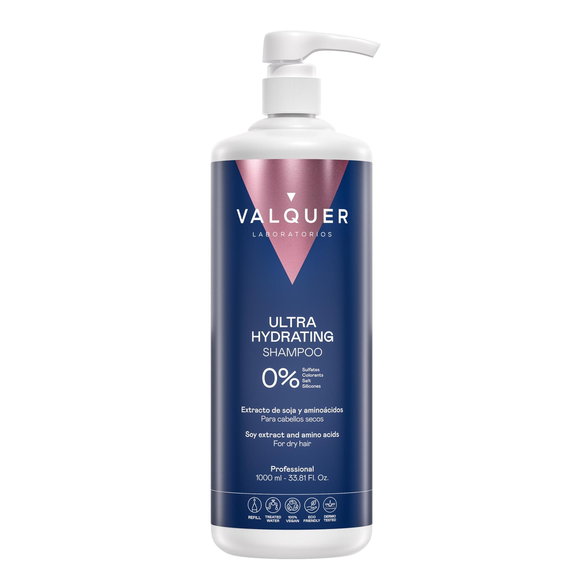 VALQUER Ultra Hydrating Zero Shampoo | Nourishes, Repairs & Softens Very Dry Hair | Anti-Frizz & Shine with Soy Extract and Keratin | Vegan Hair Care | 1L