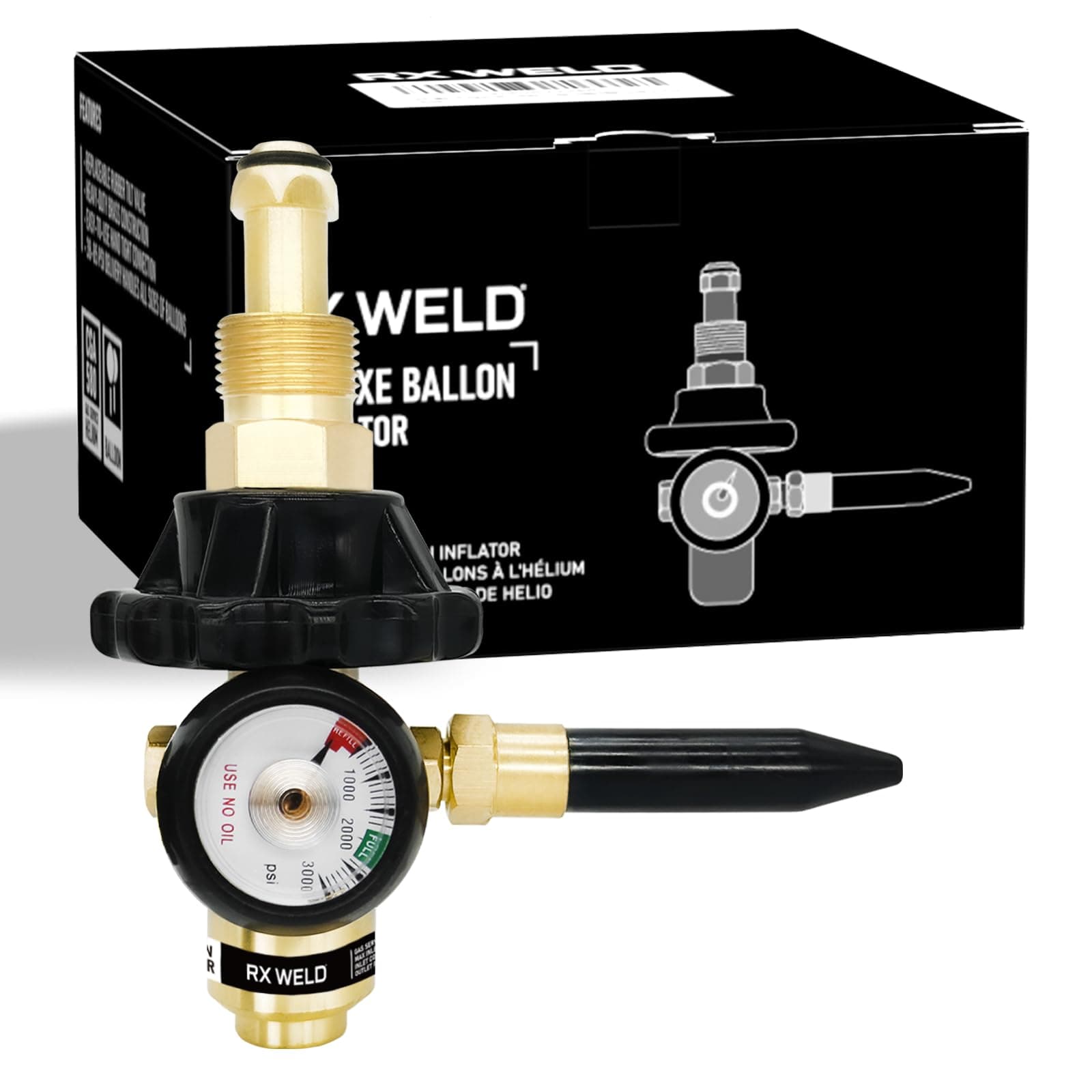 RX WELD Helium Latex Balloon Filler Air Flow Inflator Regulator 0-3000 PSI with Gauge for CGA580 Tank Valve