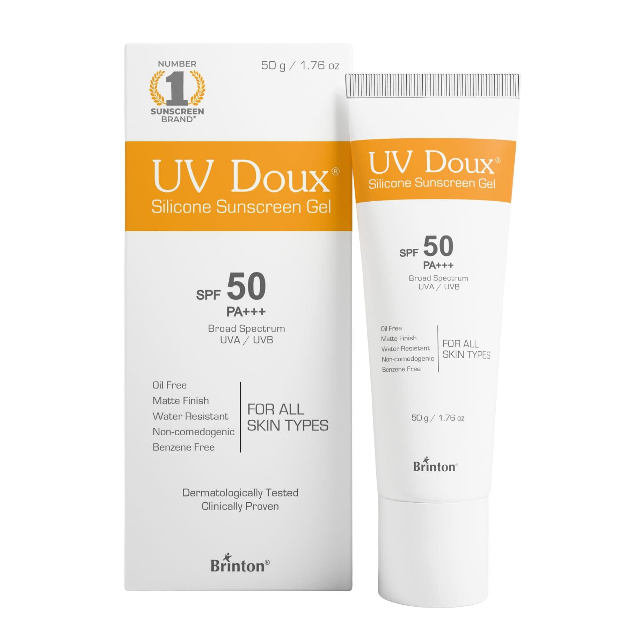 UV Doux Silicone Sunscreen Gel SPF 50 PA+++ | Broad Spectrum UVA/UVB Protection | Oil-Free, Matte Finish | Water-Resistant, Non-Comedogenic | Suitable for Oily, Sensitive and Acne-Prone Skin 50g