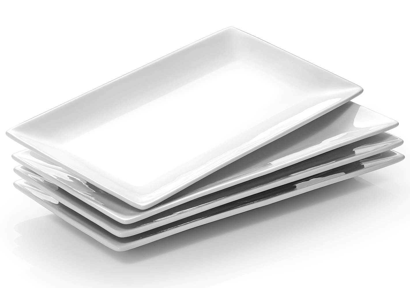 DOWAN 12" Rectangle Plate Set - White Serving Platter for Steak Taco Sushi Appetizer for Party, Christmas - Dishwasher & Oven Safe - Set of 4