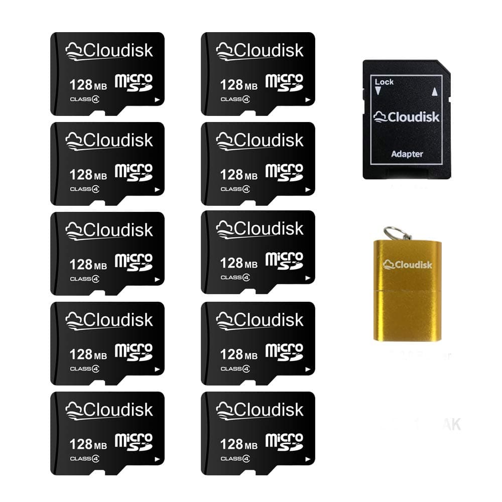 Pack of 10 Micro SD Card 128MB Small Capacity (Not 128GB) Memory Card C4 with Adapter, Card Reader (128MB=0.128GB)
