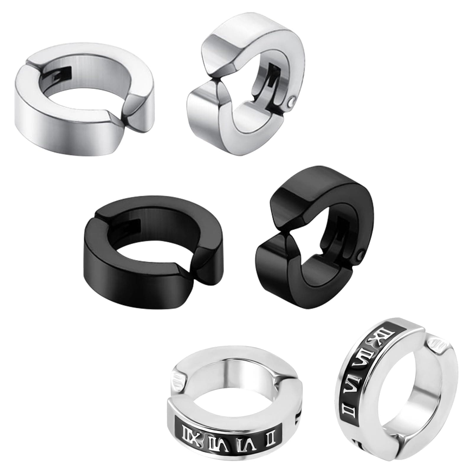 Generic3 Pairs of Men's Earrings Non Piercing Earrings Titanium Steel Jewelry Punk Clip on Earring for Men and Women, Titanium, No Gemstone