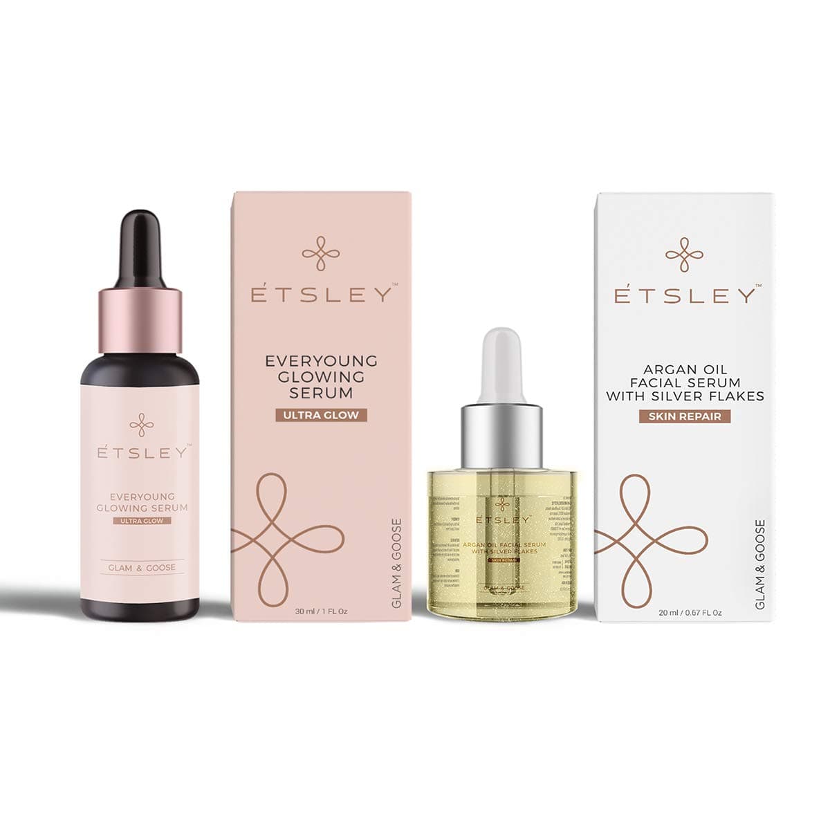 EVERYOUNG GLOW SKIN & FACE SERUM with AHAs, Vitamin C & B3, Hyaluronic acid, Ginseng extract | ARGAN OIL FACE SERUM WITH SILVER FLAKES-SKIN REPAIR-Moroccan Argan Oil, Avocado, Jojoba, Hazelnut