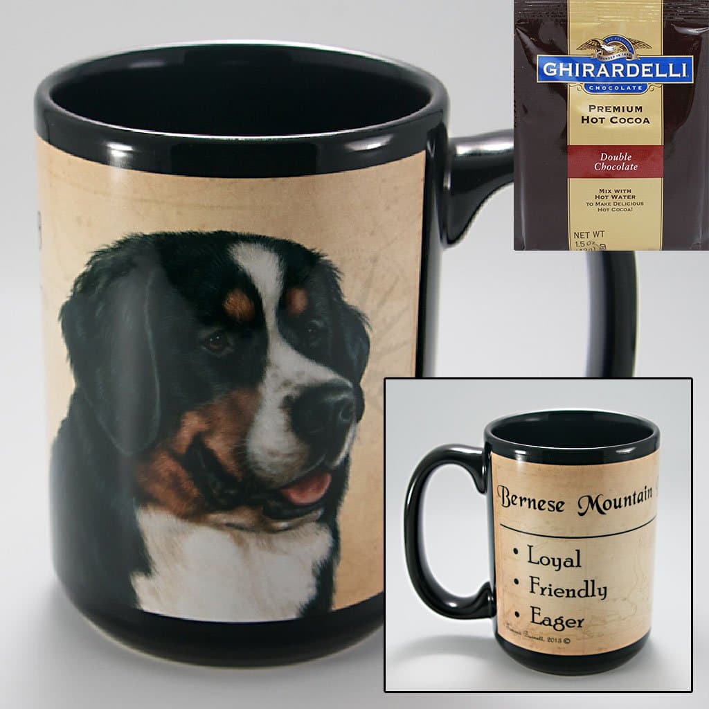 Bernese Mountain 15-oz Coffee Mug with 1 Pack of Ghirardelli Double Chocolate Hot Cocoa