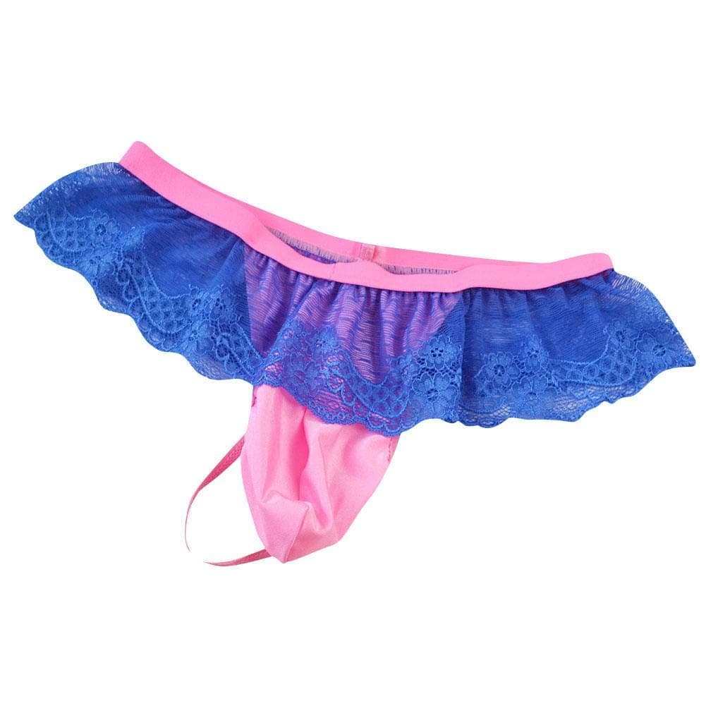 Men's Frilly Lace Trim Sissy Skirted Panties T-back G-string Thongs Briefs Girly Lingerie Crossdress Underwear