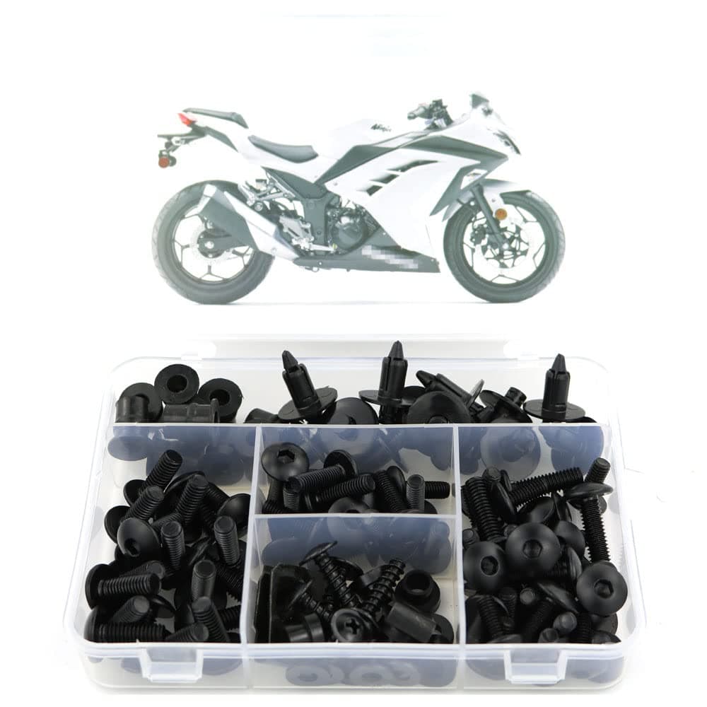 Full Sets Fairing Bolts Kits, for KAWASAKI Ninja300 EX300 Ninja250 2013 2014 2015 2016 2017 2018 2019, Mounting Kits Washers/Nuts/Fastenings/Clips/Grommets Black FBT00497BK-X