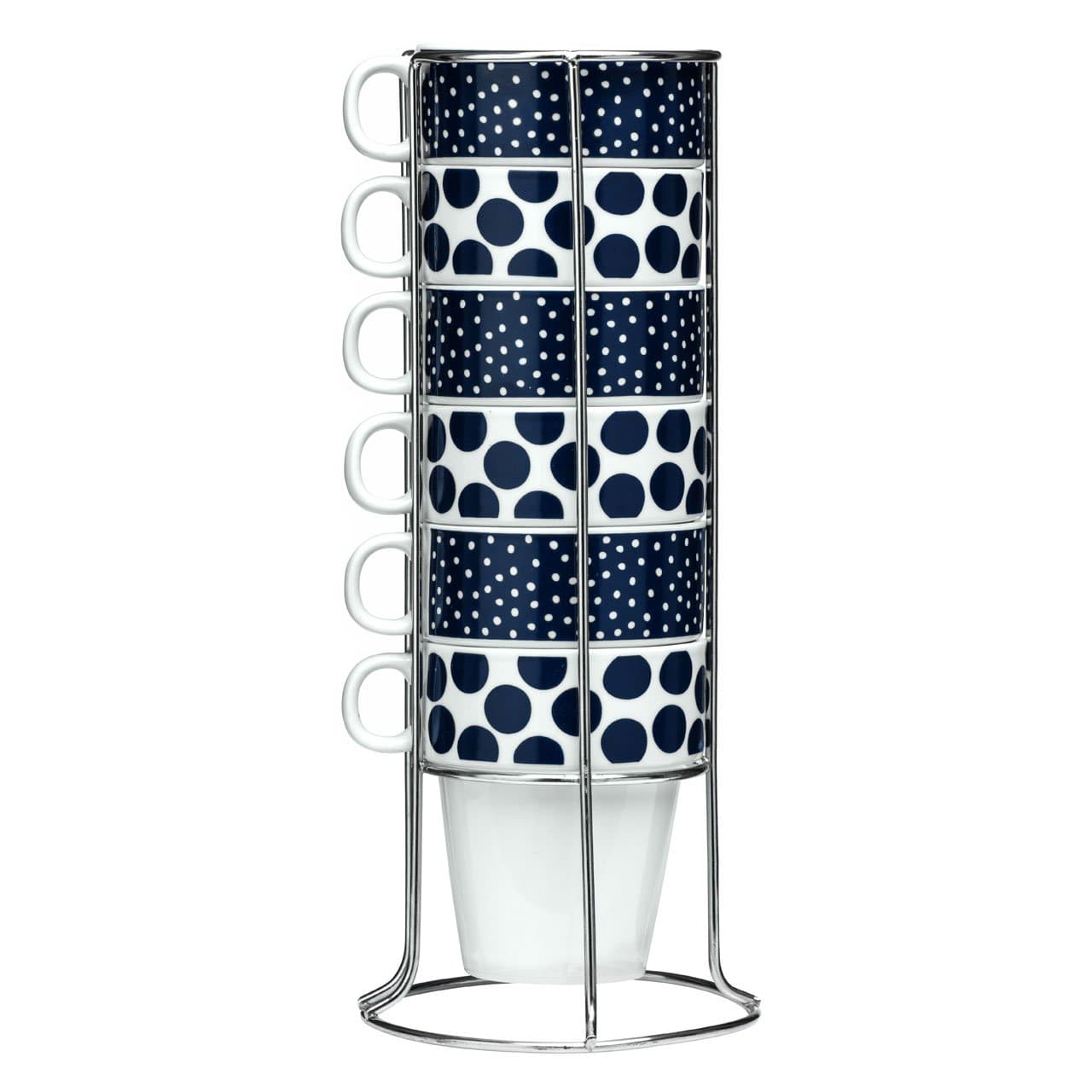 6 Piece Mug Set With Stand 300ml Cups Tea Coffee Mugs (Blue Dots Mugs)