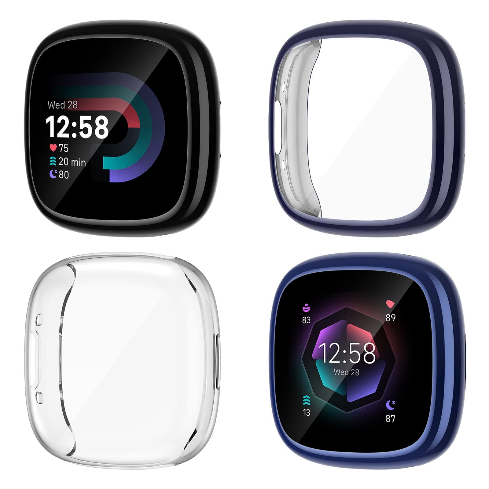 NANW 4-Pack Screen Protector Case Compatible with Fitbit Sense 2/Versa 4, Soft TPU Plated Bumper Full Cover Protective Cases for Versa 4/Sense Smartwatch [Scratch-Proof]