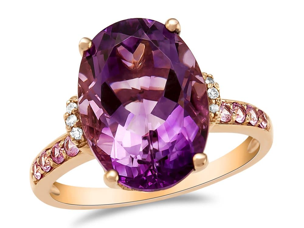 14k Rose Gold Amethyst and Pink Sapphire Oval Ring Size 6