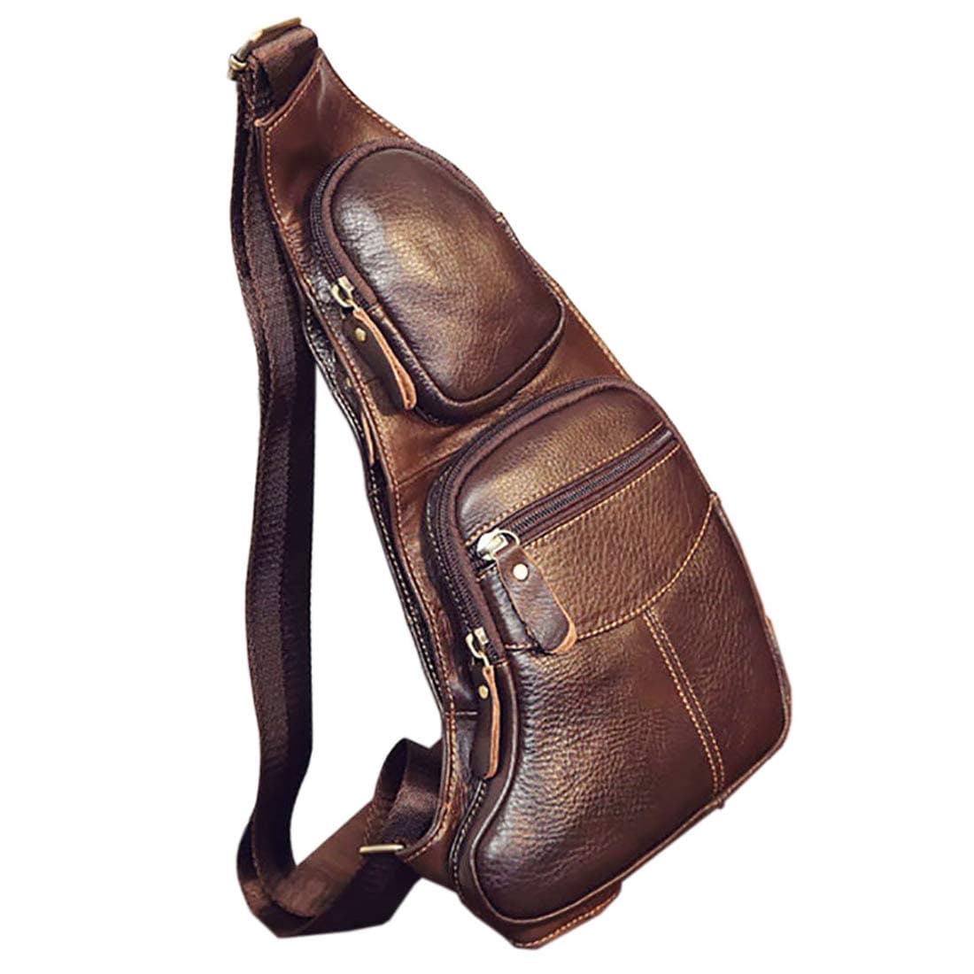 Vintage Leather Sling Bag Backpack for Men Crossbody Shoulder Chest DayPack Backpacks
