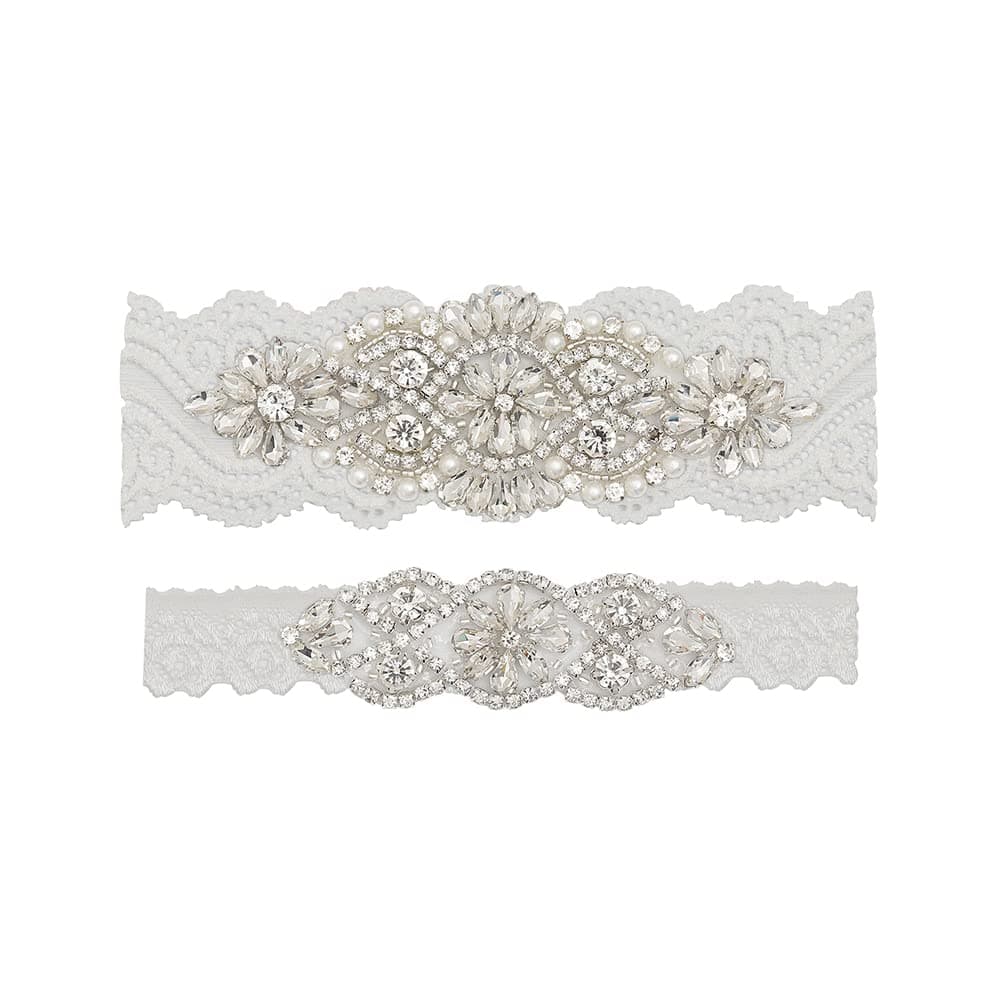 yanstarWedding Bridal Garter Stretch Lace Bridal Garter Sets with Rhinestones Clear Crystal Pearl for Wedding