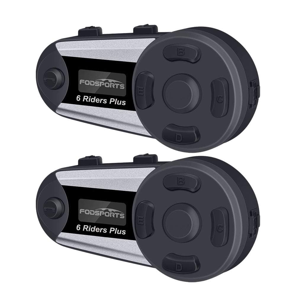 Fodsports V6 Plus Motorcycle Intercom Headset, Motorbike Bluetooth Intercom Headsets FM Radio Interphone, 1200M with OLED Screen Bluetooth Communication System For 6 Riders(2 Pack/Fixed/Soft Cable)