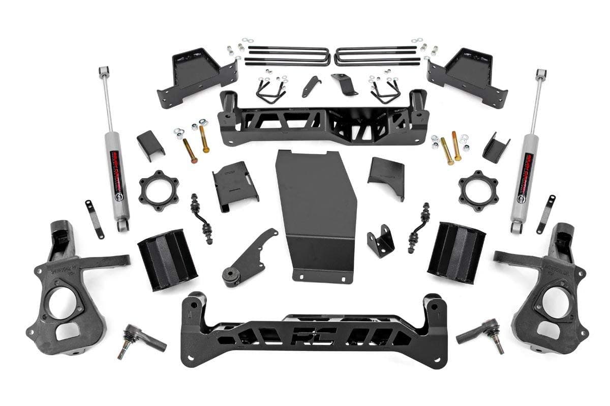 Rough Country 7" Lift Kit with Strut Spacers/N3 Rear Shocks for Chevy Silverado & GMC Sierra 1500 (2014-2018 w/Stock Cast Steel Control Arms)