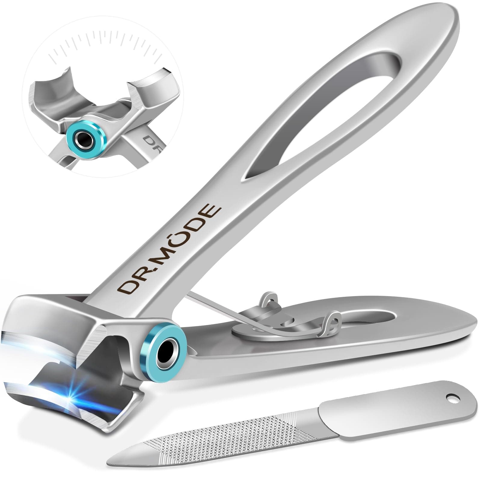 DRMODE Nail Clippers For Thick Nails - Wide Jaw Opening Stainless Steel Fingernail and Toenail Clippers with Fingernail File