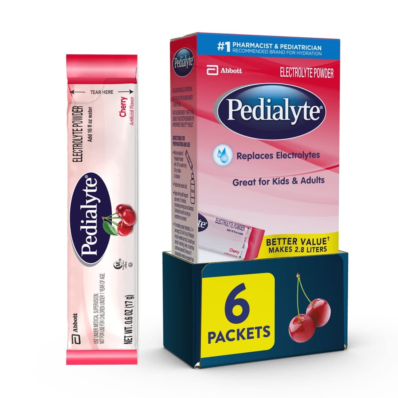 Pedialyte Large Powder Packs, Cherry, 3.6 OZ, 6 Count by Pedialyte