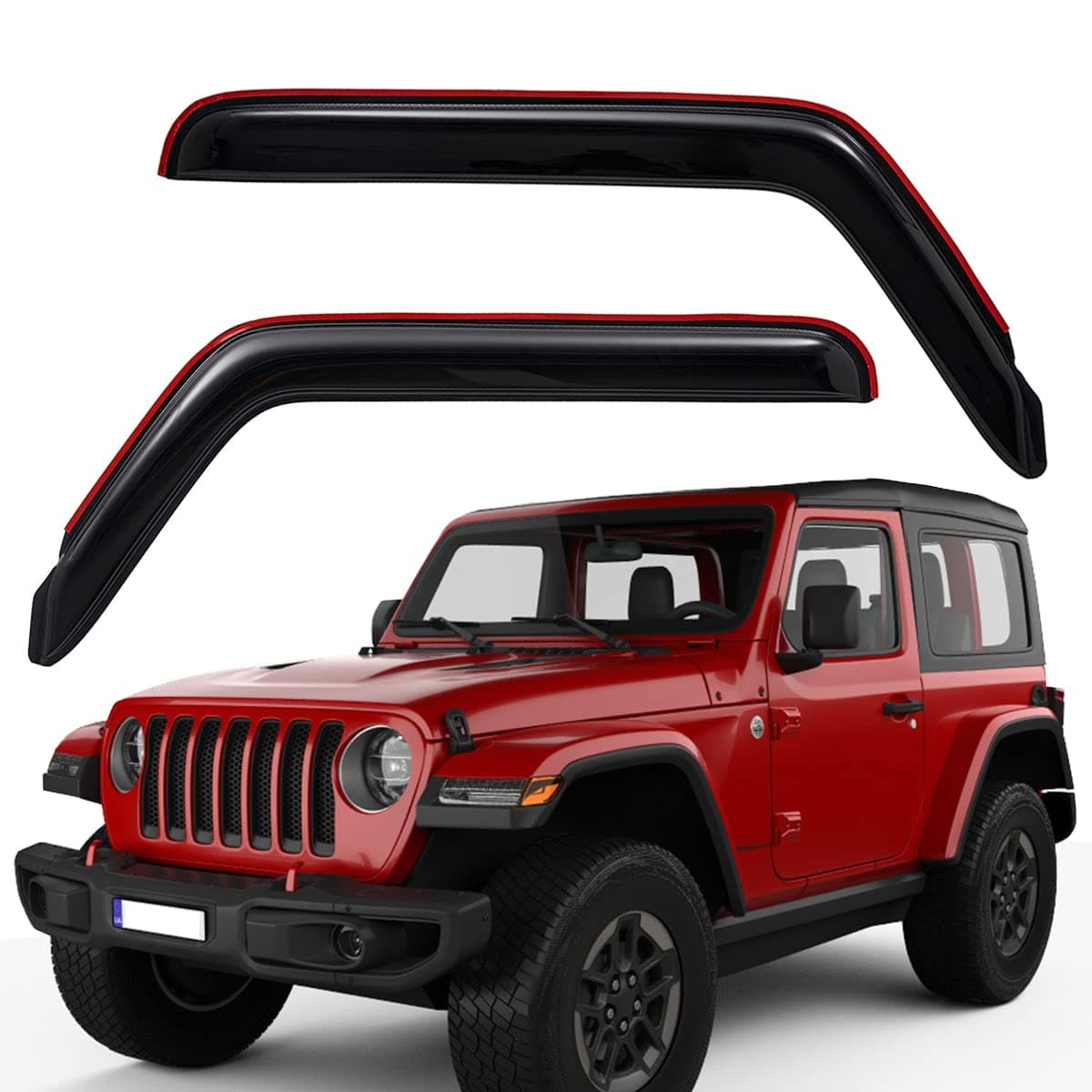 Lightronic WV192467 in-Channel Side Window Deflectors & Visors Rain Guard, Dark Smoke, 2-Pieces Set, Fits 2018-2024 Jeep Wrangler JL (2-Doors), 2020-2024 Jeep Gladiator, Crew Cab Pickup
