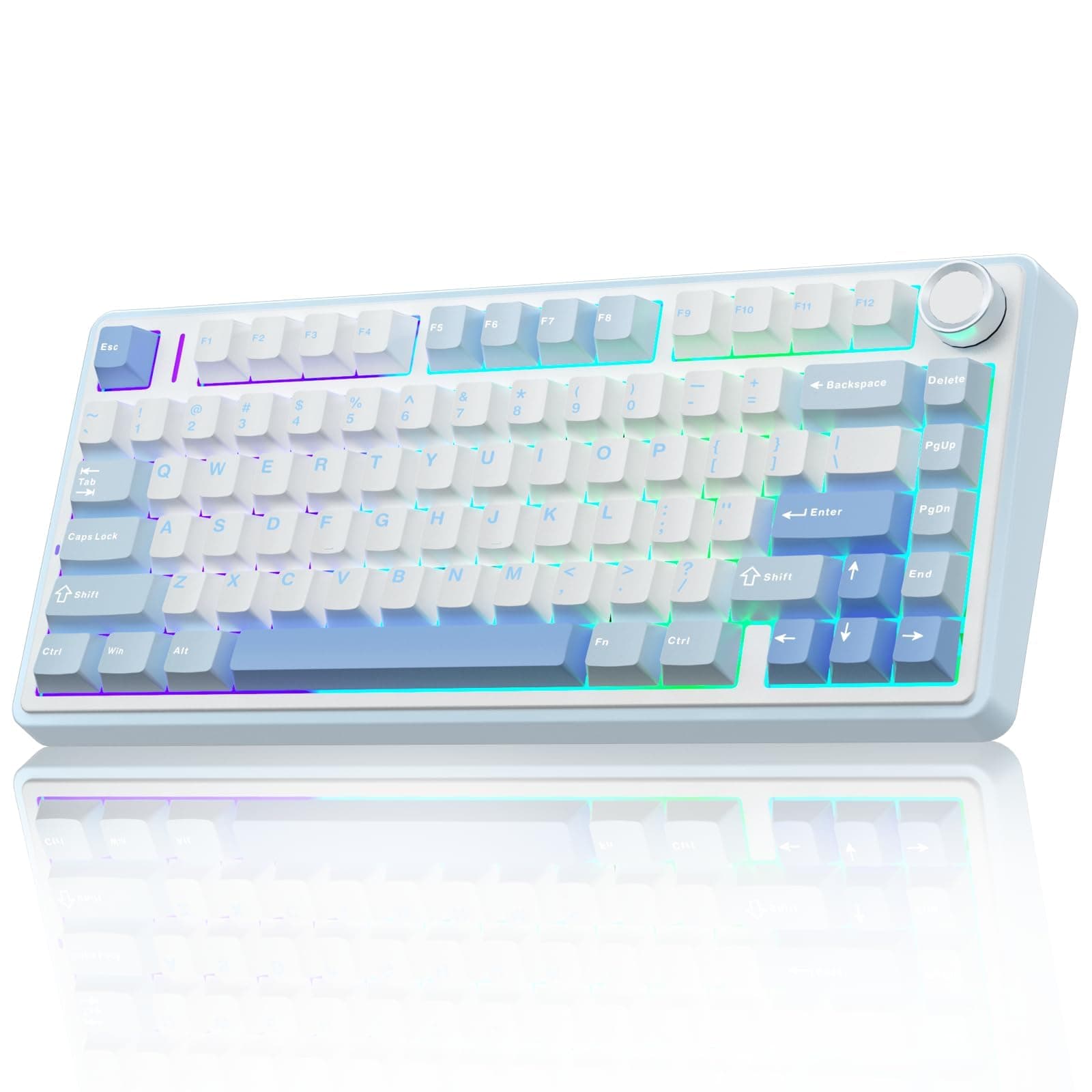 F75 75% Wireless Mechanical Keyboard, Hot Swappable Creamy Keyboard, Pre-lubed Greywood Switches RGB Backlit Gaming Keyboards, 2.4GHz/Type-C/BT5.0(Salt White Blue)