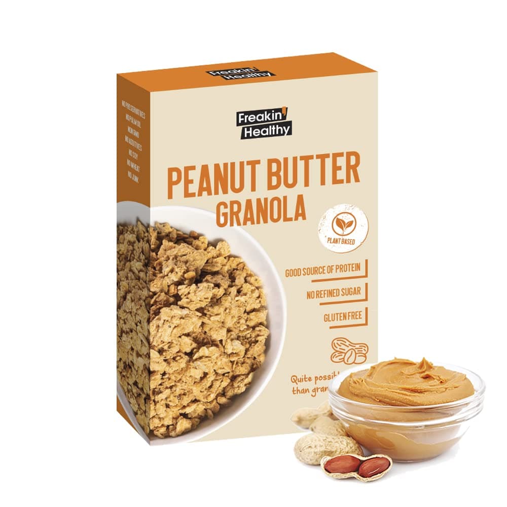 Freakin Healthy Peanut Butter Granola 340g – Crunchy Plant Based Breakfast Cereal, Naturally Sweetened, Gluten, Refined Sugar Free