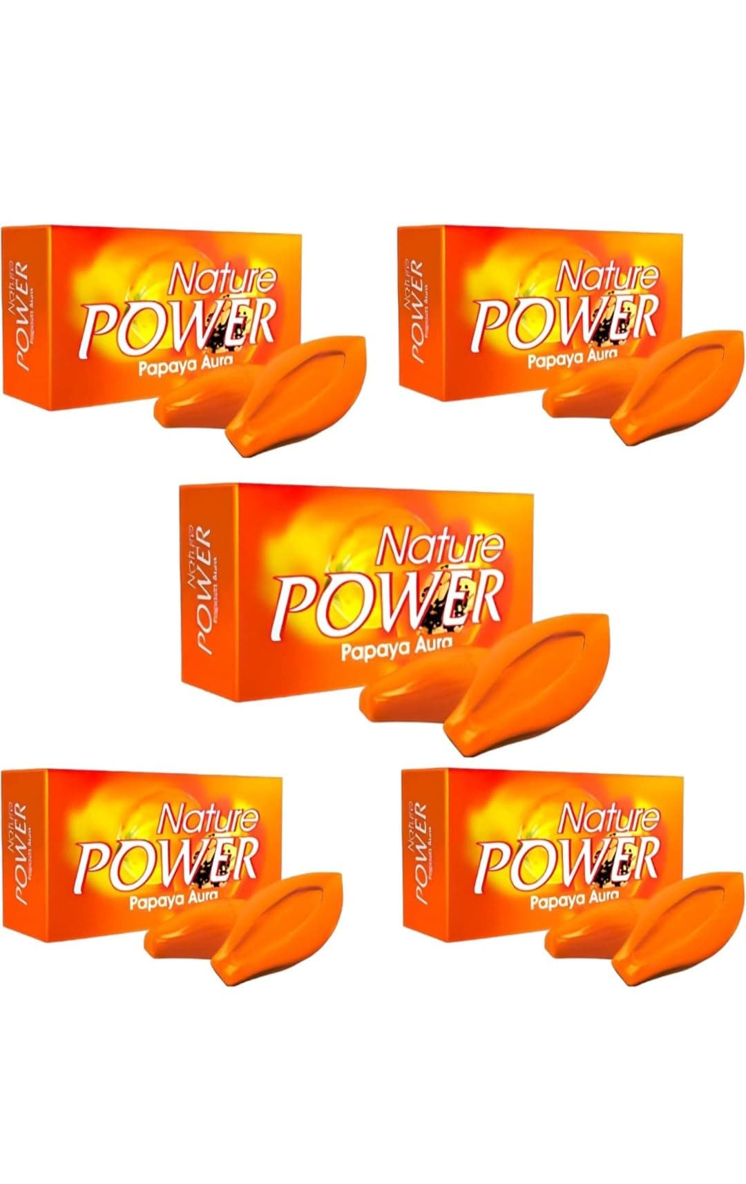 Nature Power Papaya Aura (Pack Of 5)-125G |Bright, Radiant & Glowing Skin| Tfm 76% Grade 1 Soap| 100% Vegan|Suitable For All Skin Types