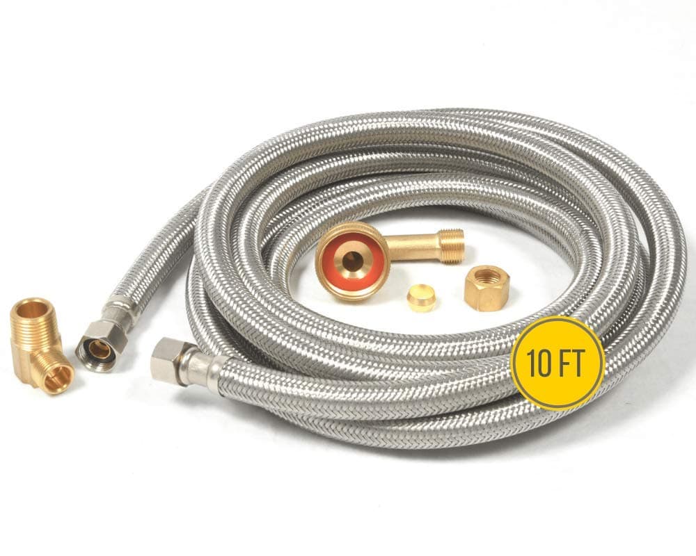 Hippohose 10 FT Stainless Steel Dishwasher Hose Kit - Universal Fit - 3/8" Comp x 3/8" Elbow & All Fittings Included