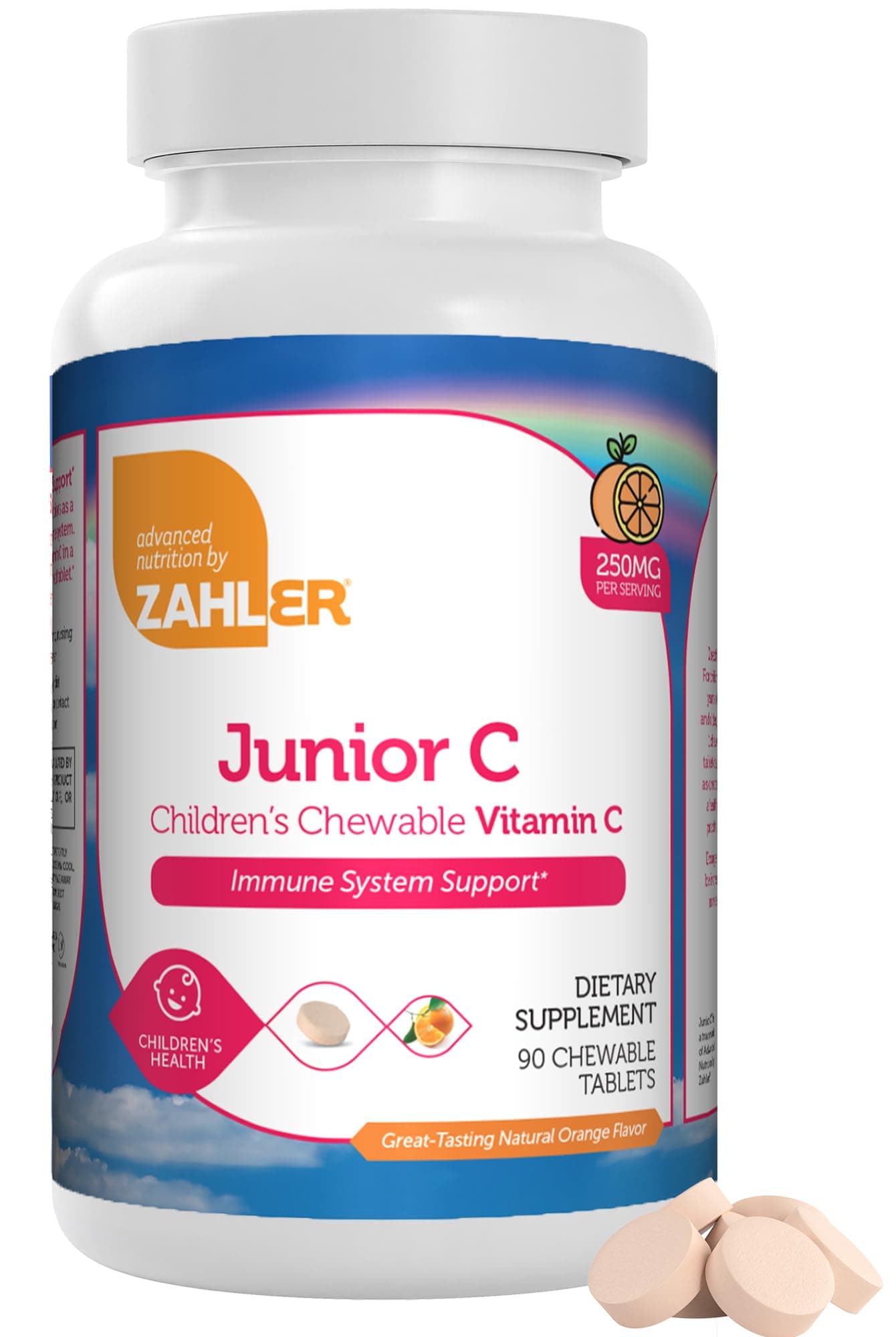 Junior C Advanced Chewable Vitamin C for Kids - Vitamins in Delicious Orange Flavor - Kosher Kids Vitamin C for Immunity - Chewable Antioxidant - (90 Count)