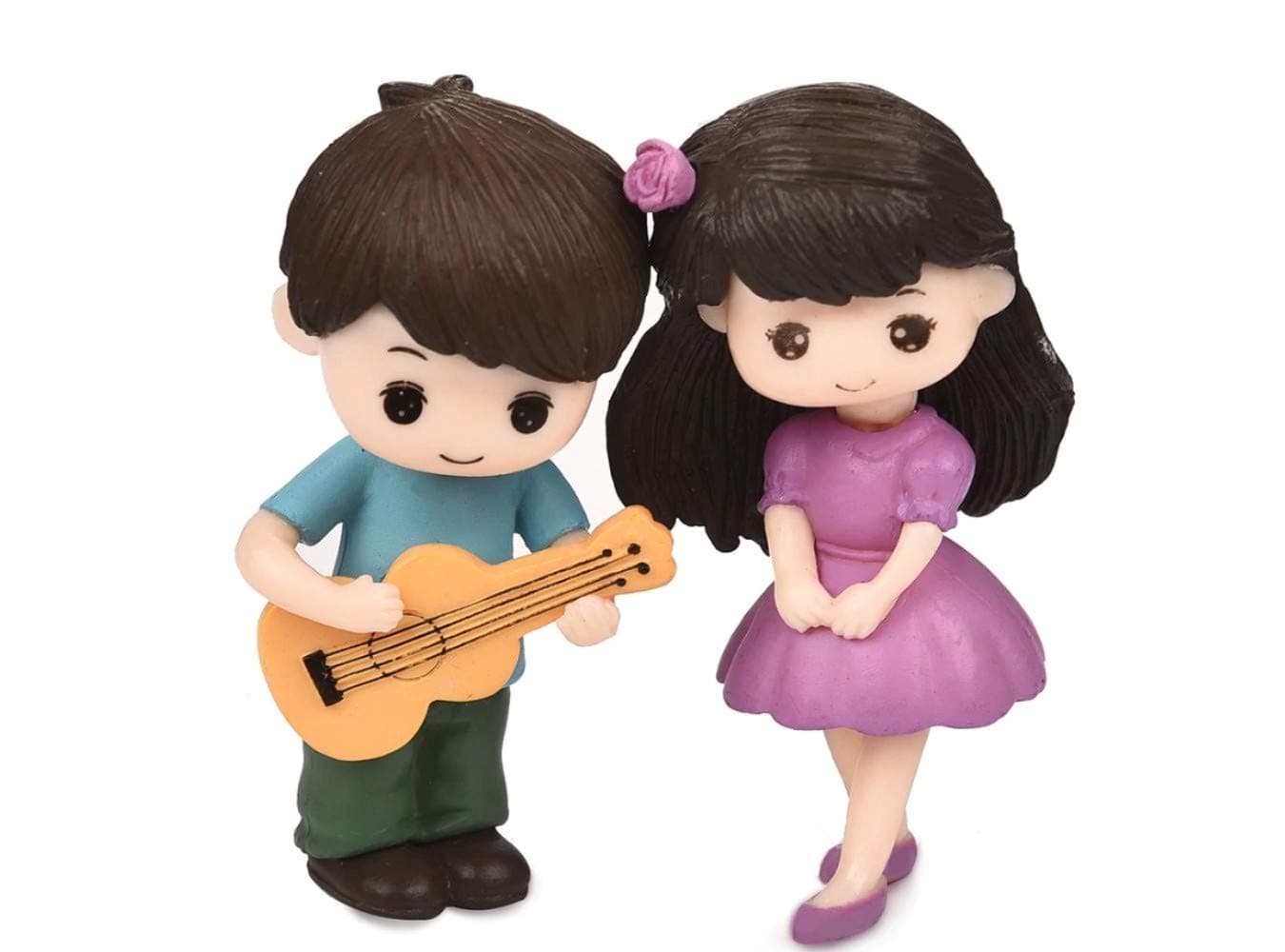 BHOOLU&GOOLU PVC Sweety Lovers- Guitar Couple Figurine Miniature (5 X 2.5 cm, Multicolour, 2 pcs/Set),, Polyvinyl Chloride