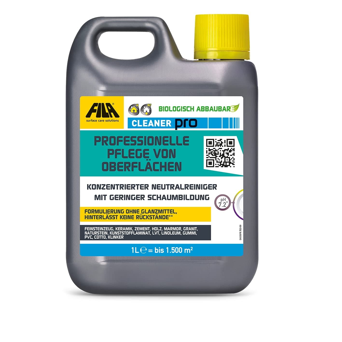 FILA Surface Care SolutionsCleaner Pro, Professional Neutral Tile Cleaner Intensive, All Purpose Cleaner, Cleaner for PVC Flooring, Parquet, Vinyl Floor, etc. Up to 40 Washes, 1 Litre