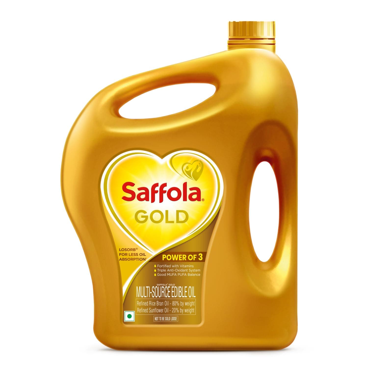 Saffola Gold Refined Cooking oil | Power of 3 - Balance of Good Fats, Triple Anti-Oxidant System & Fortified with Vitamins | Multi-Source Edible Rice Bran & Sunflower Oil | 2 Litre Jar/1.82 Litre jar [weight may vary]