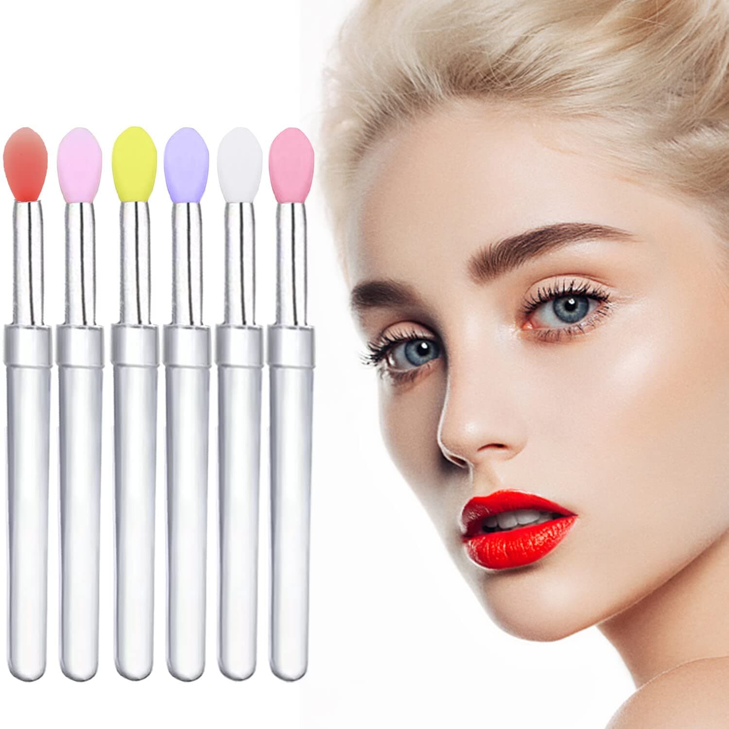 Lip Brush, 6PCS Silicone Lip Applicator Reusable Lip Mask Applicator, Silicone Retractable Lip Gloss Balm Applicator Eyeshadow Lip Scrub Brush Lip Applicators Disposable