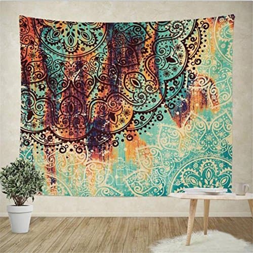 Willing Life Boho Soft Semi Circle Floral Print Tapestry 59X51 Inch Wall Hanging Bedspread Curtain Couch Cover Home Living Room Bedroom (Semicircle, Medium)