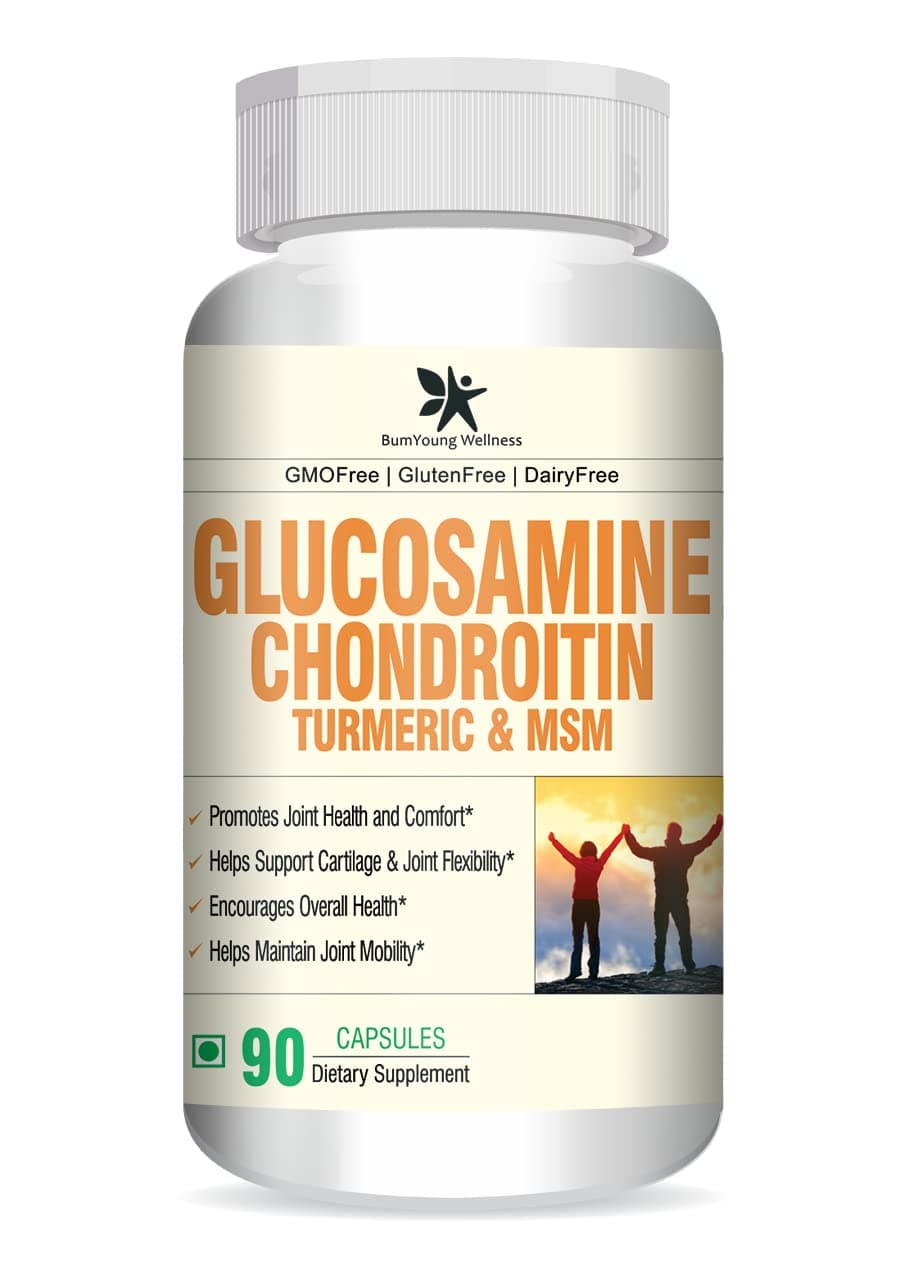 BumYoung Wellness Glucosamine Chondroitin MSM & Turmeric Boswellia Helps in Bone, Joint & Cartilage Support Relief for Back, Knees & Hands 90 Capsules