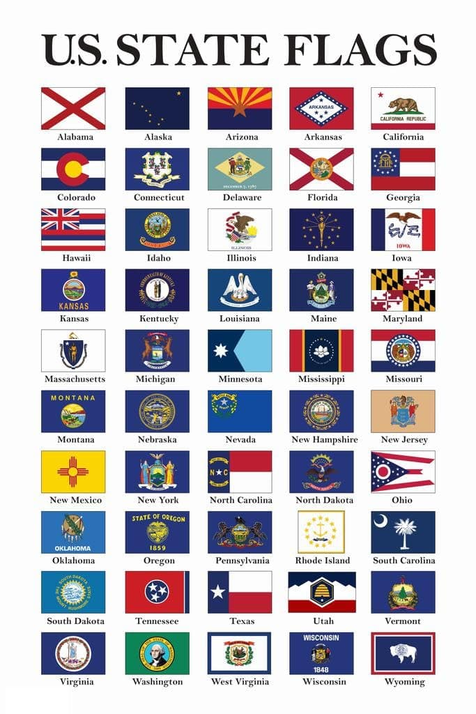 Poster FoundryFlags US States Flags Updated 2022 New Mississippi Classroom Chart Educational Decoration Civics American History USA Teacher Learning Homeschool Display Cool Wall Decor Art Print 12x18