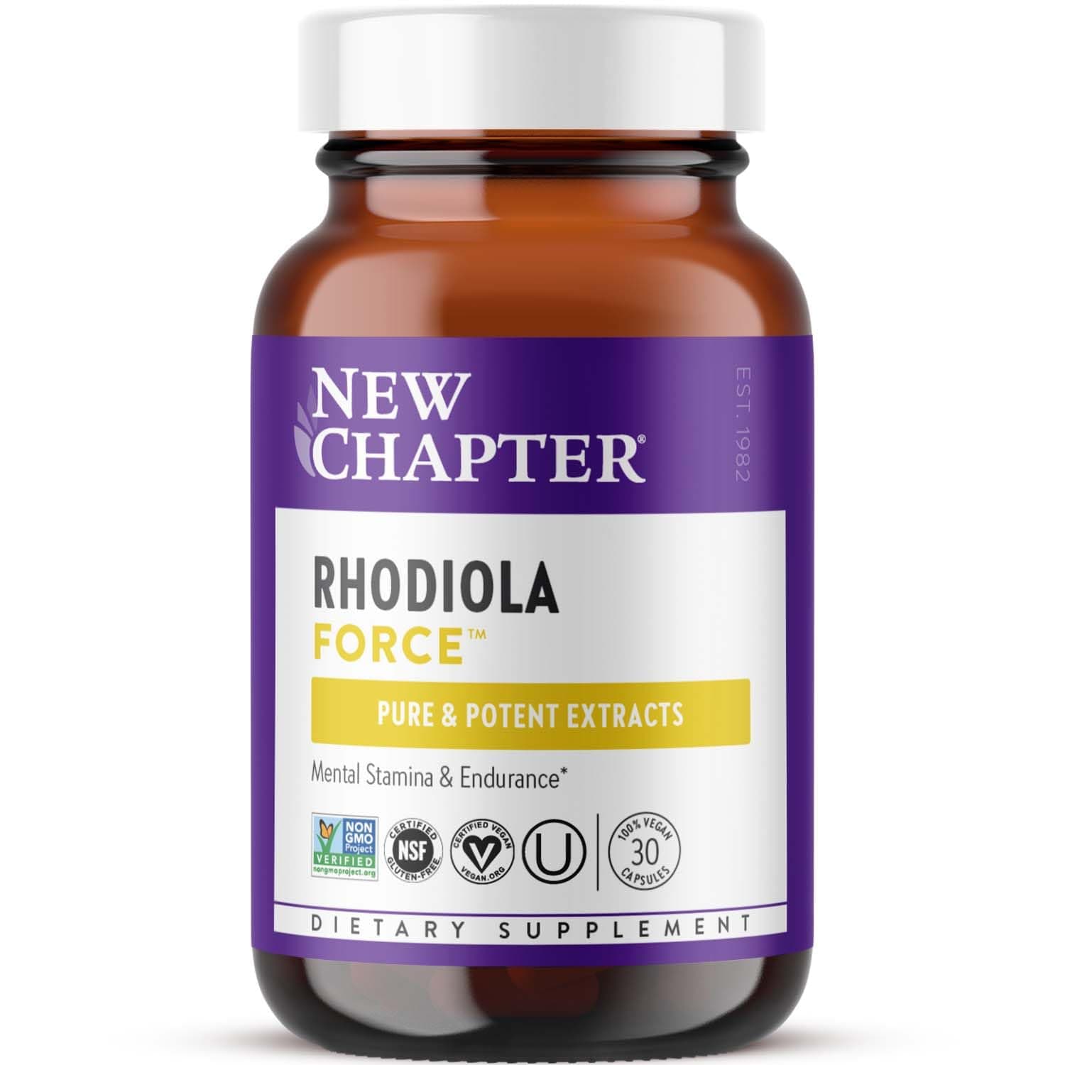 New Chapter Rhodiola Force 300mg with Potent Vegan Rhodiola for Mental Focus & Stamina, Endurance + Mood Support + Stress Adaptogen + Non-GMO Ingredients - 30 Count