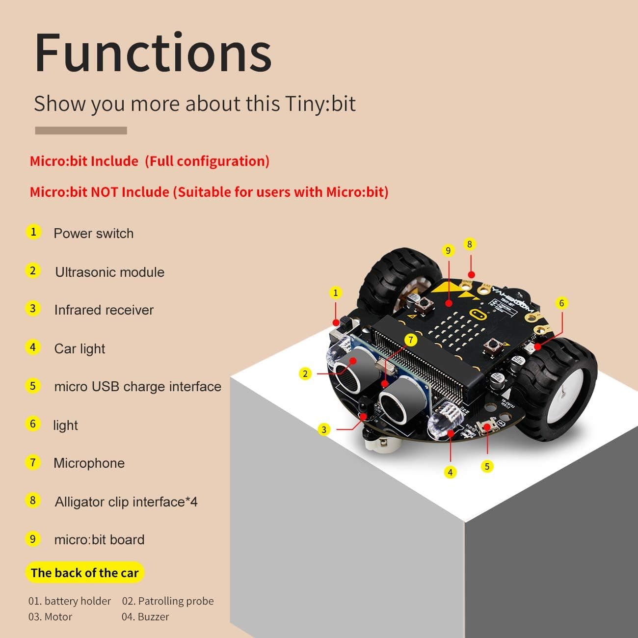 Yahboom Micro:bit DIY Coding Science Building Kit Smart Toys Car Robotic Kit Learning Educational STEM Projects for Kids Ages 8-12（Without Microbit）
