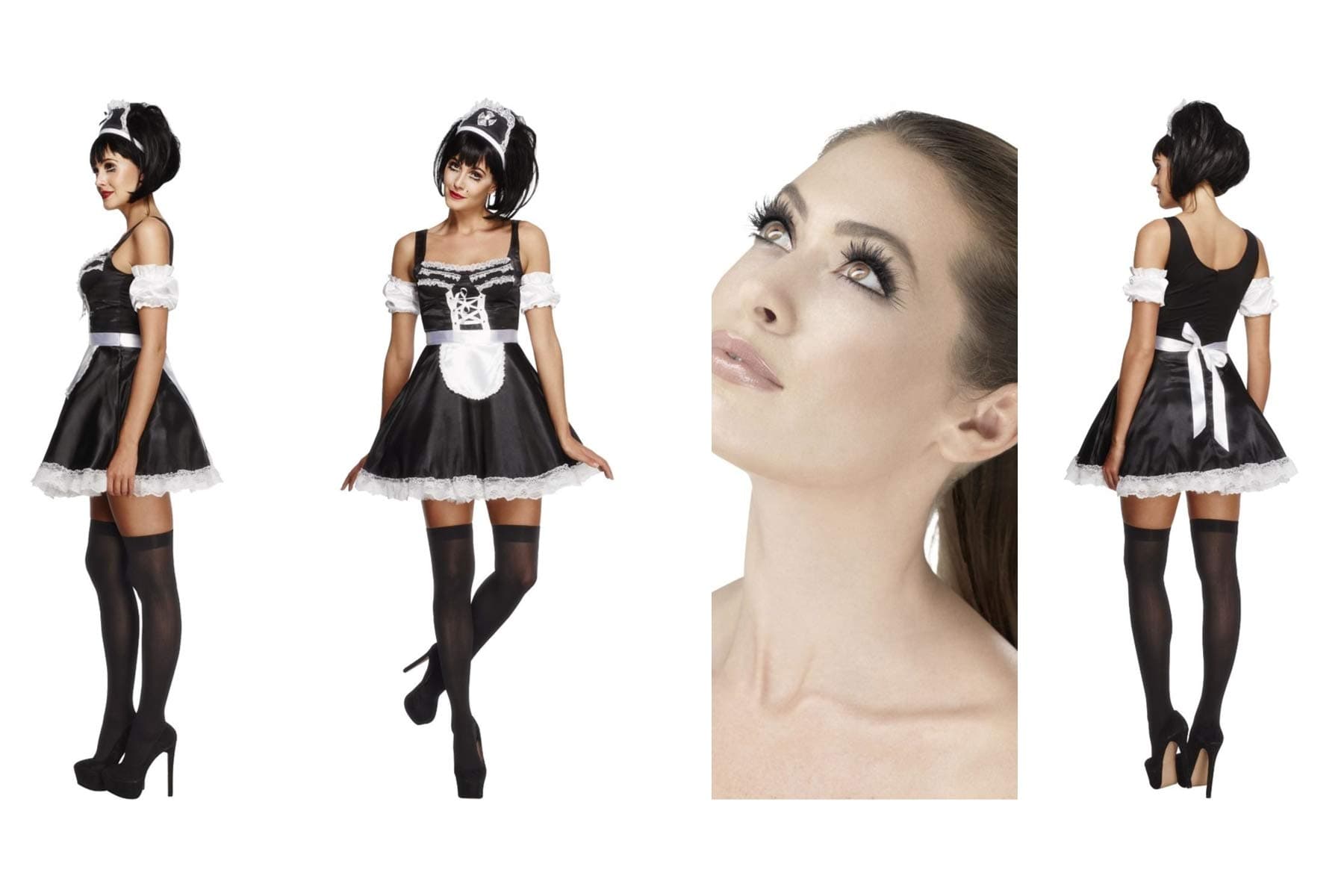 Fever Sexy Flirty French Maid Fancy Dress Costume & FREE Eyelashes 31212 44544 - Dress, Headpiece and Sleeves (Add Feather Duster) - (UK Size Large 16-18)