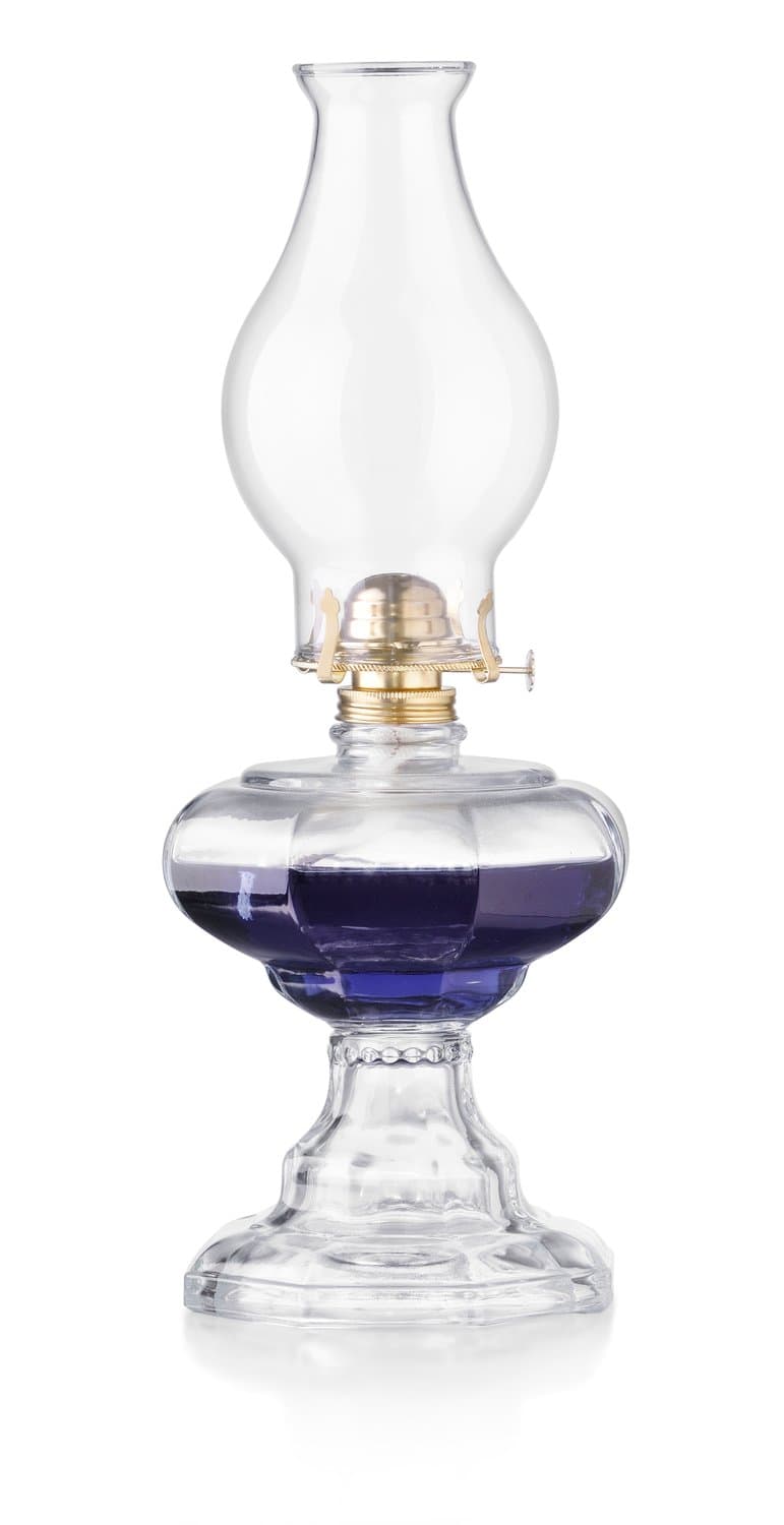 Clear Pedestal Style Oil Lamp with Plain Flare Top Large Bulged Chimney