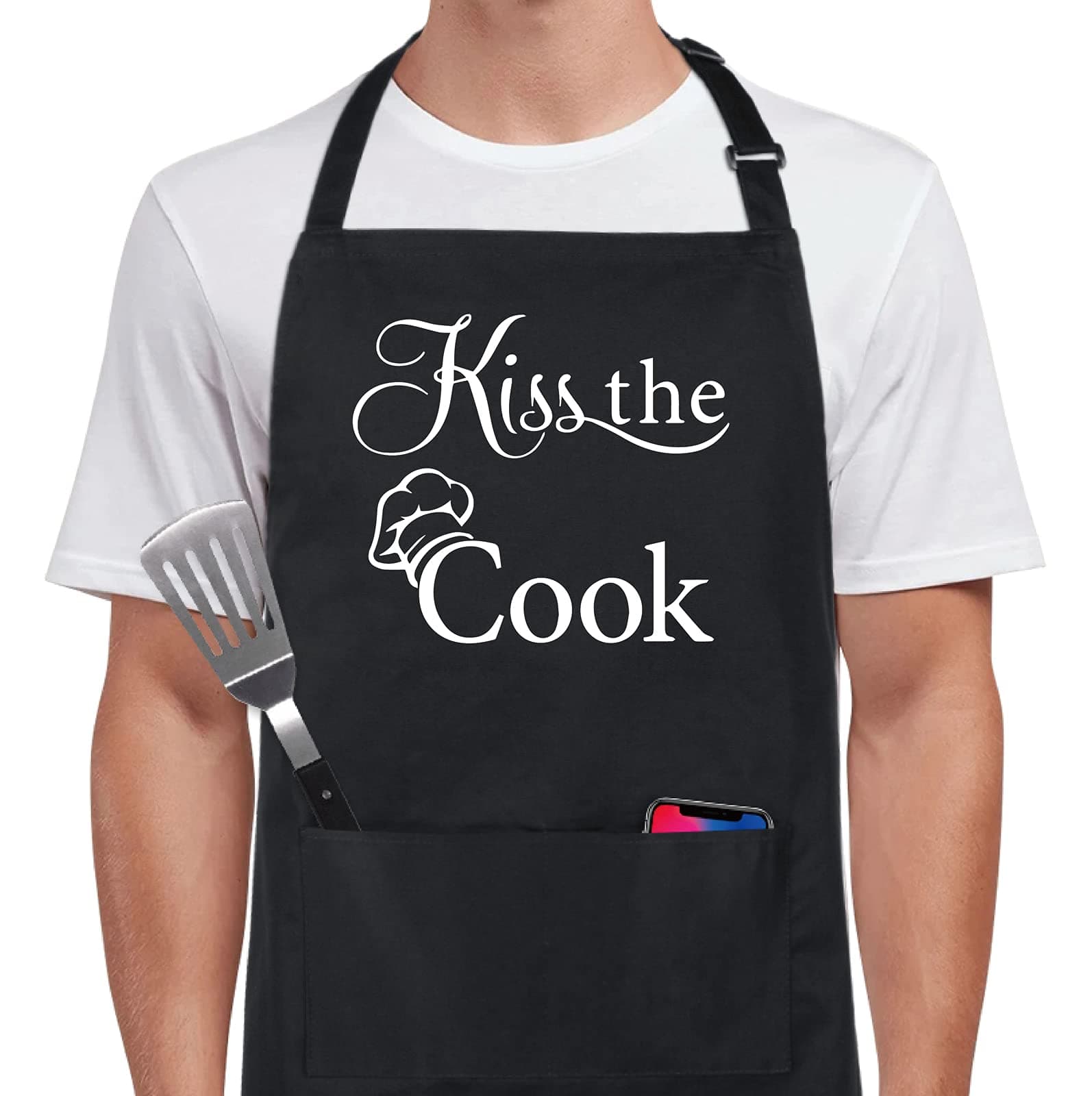 Xornis 100% Cotton Funny Apron with 2 Pockets for Men Women BBQ Grilling Adjustable Bib Black Aprons Gifts Cooking Kitchen